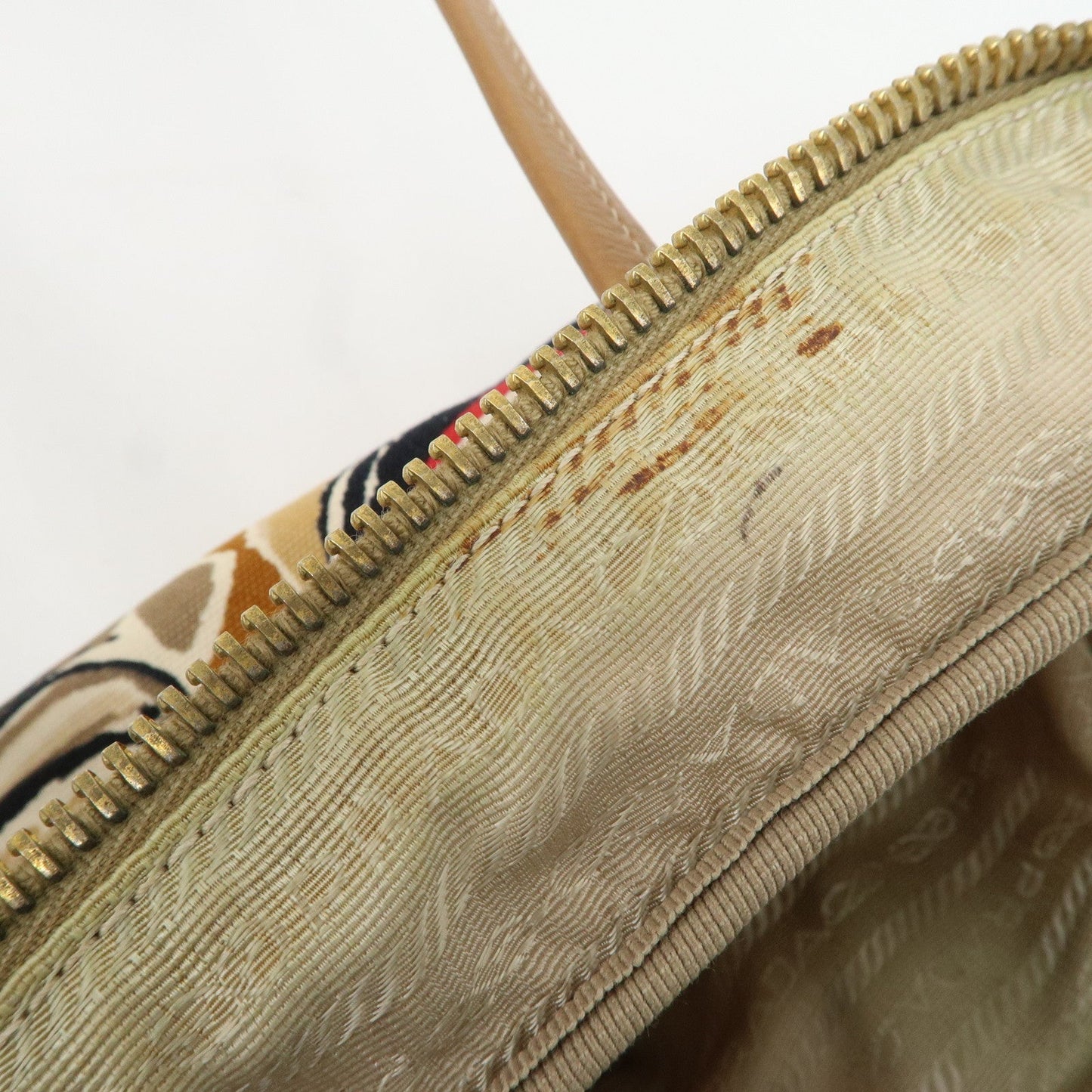 PRADA Logo Canvas Leather Nylon Shoulder Bag Boston Bag Brown  d