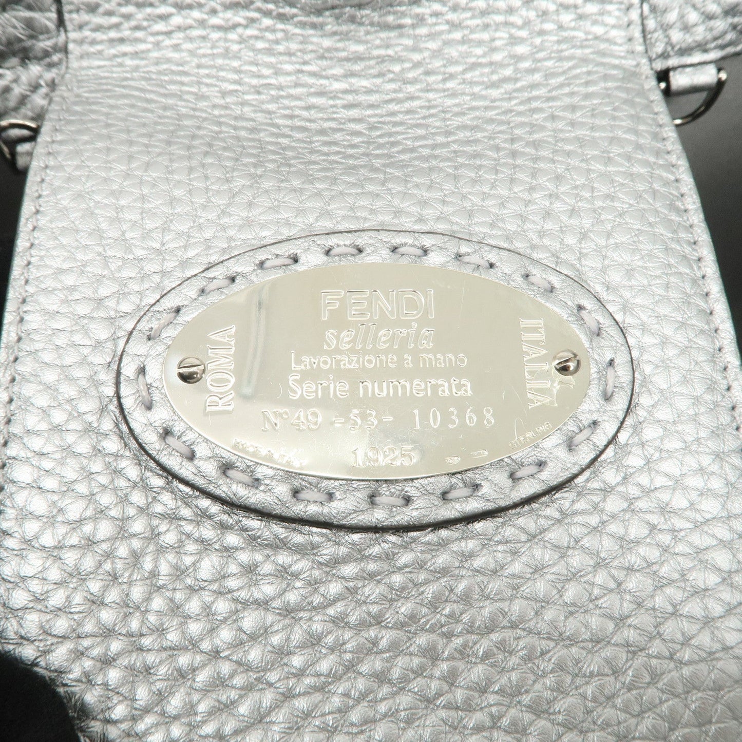 FENDI Selleria Leather Small Carla Tote Bag Silver 8BH257  d