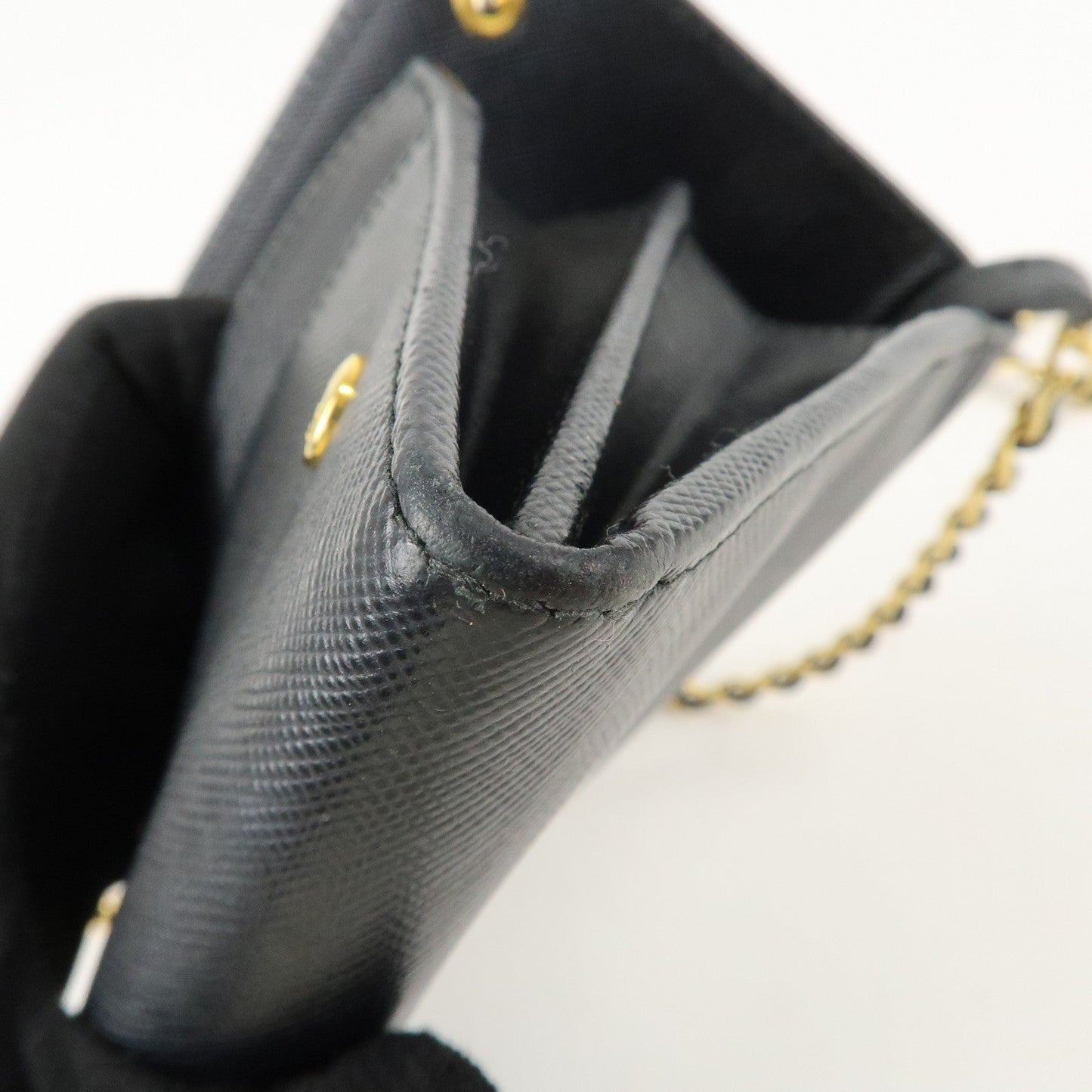 PRADA Saffiano Leather Chain Wallet Purse Black 1MT290  d