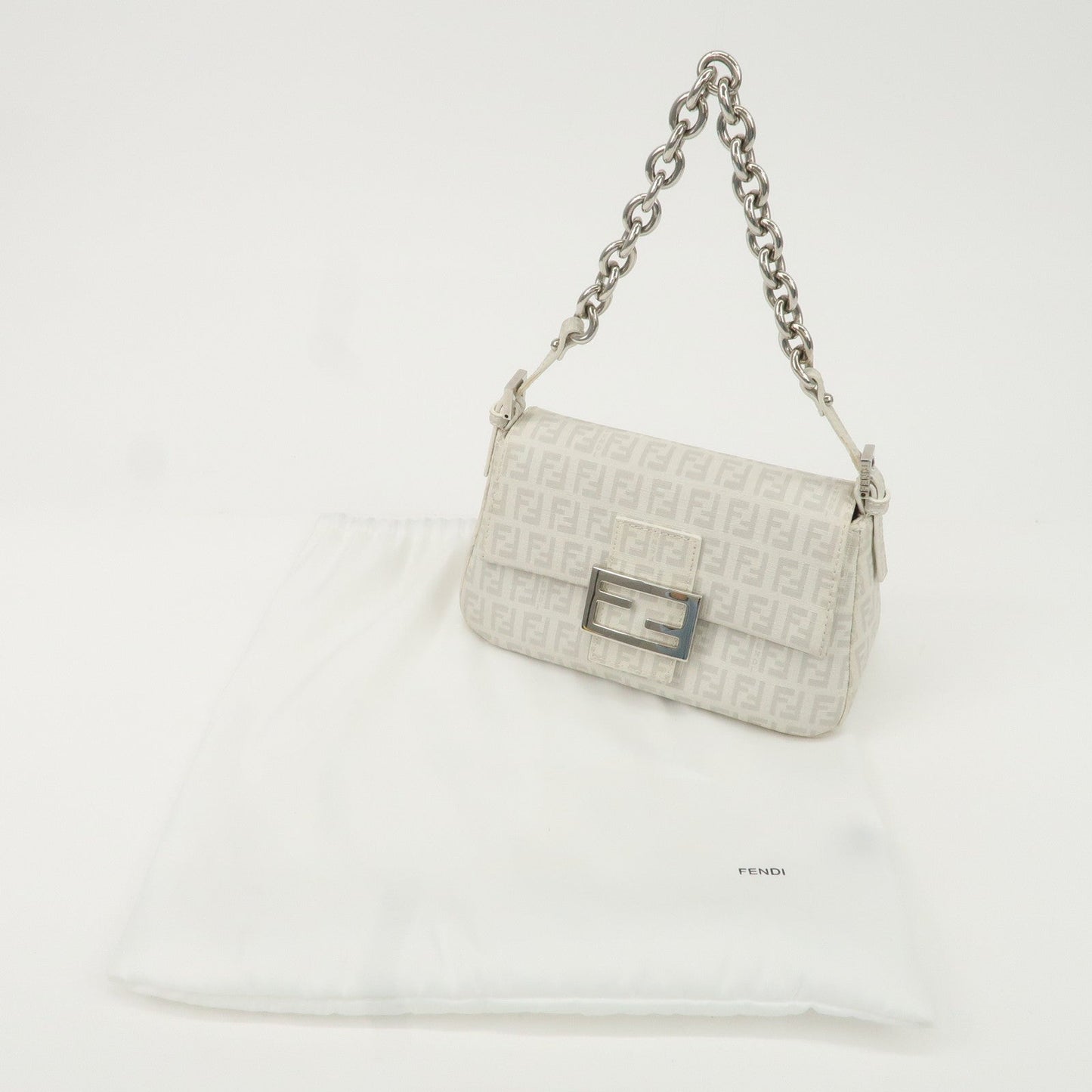 FENDI Mini Mamma Baguette Zucchino Canvas Leather Shoulder Bag  d