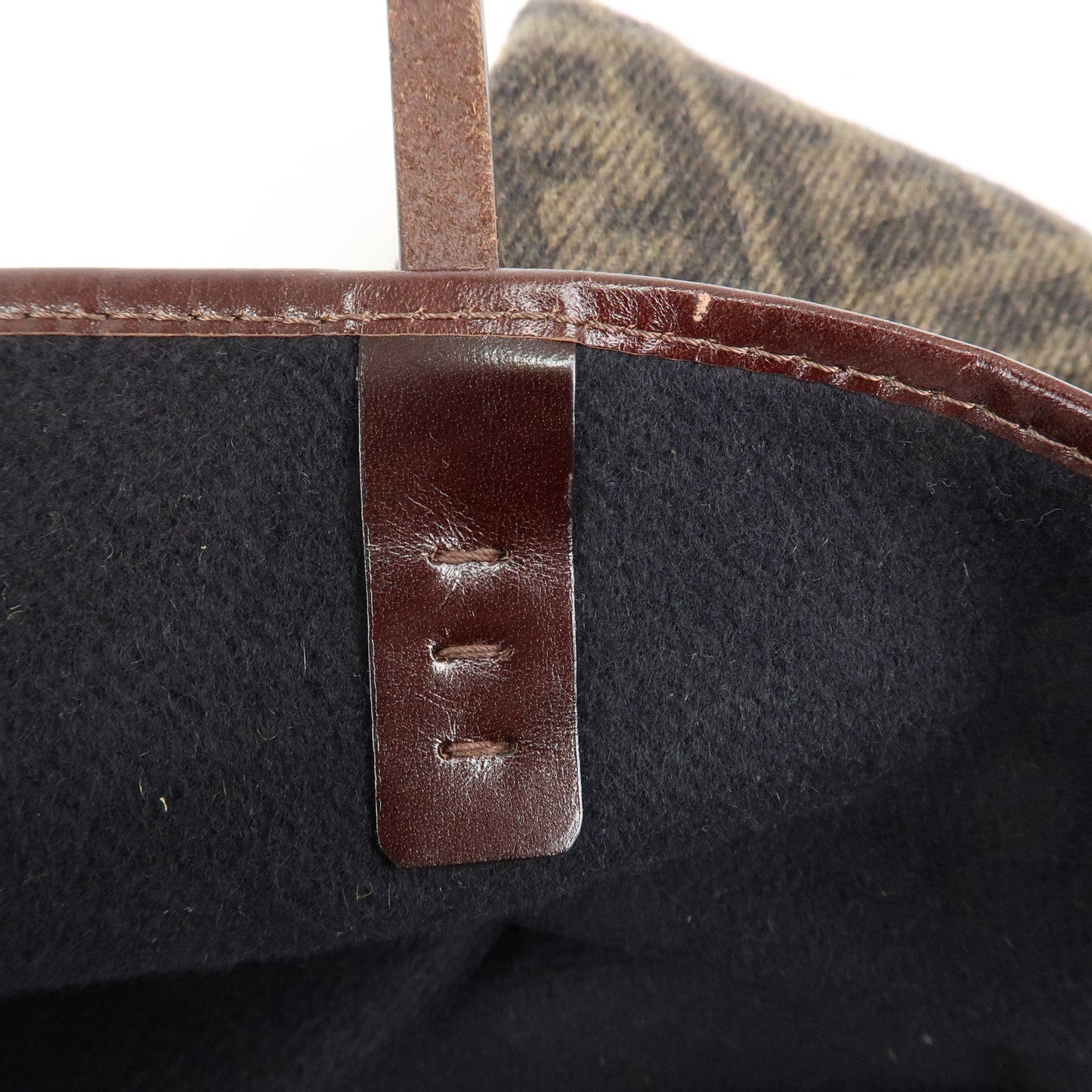 FENDI Zucca Wool Leather Tote Bag Khaki Black Dark Brown  d