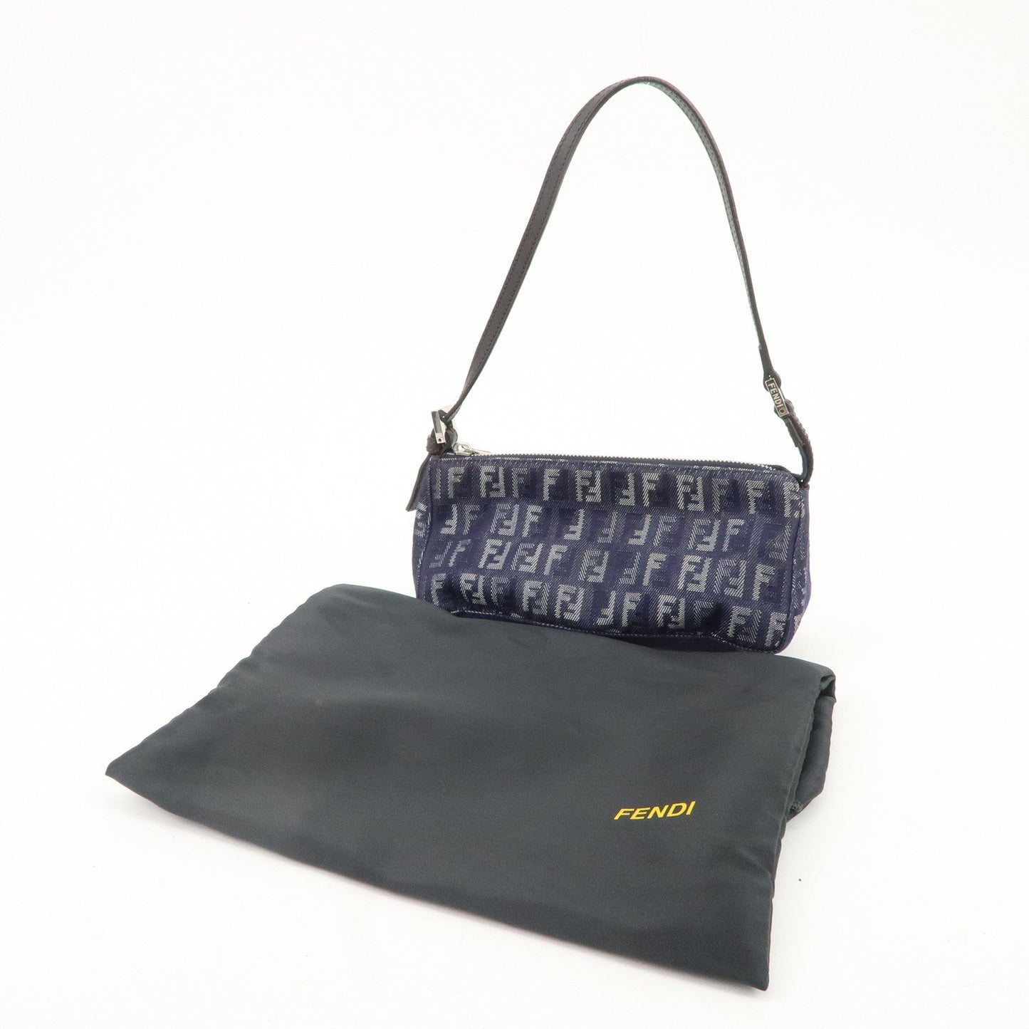 FENDI Zucchino Canvas Leather Shoulder Bag Pouch Navy 8BR249  d