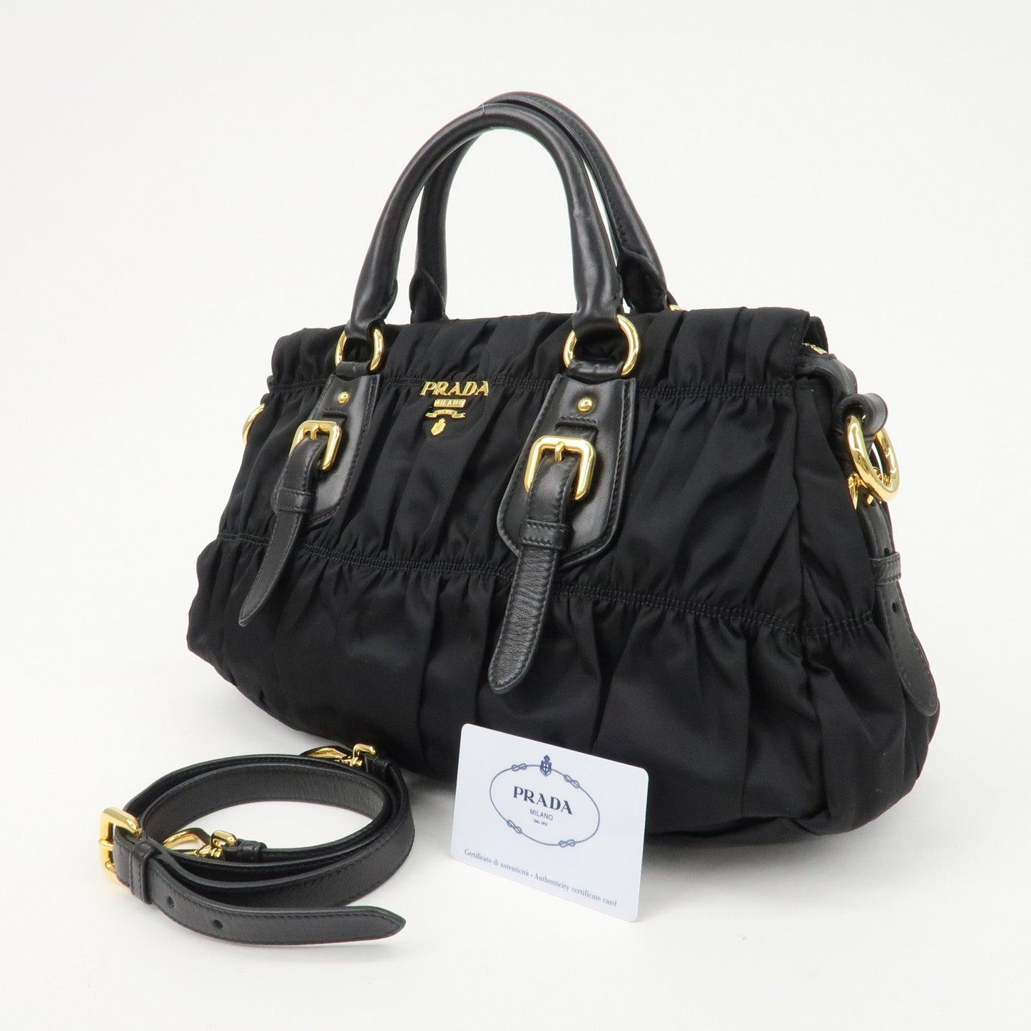 PRADA Logo Nylon Leather 2Way Bag Hand Bag Black NERO BN1407  d