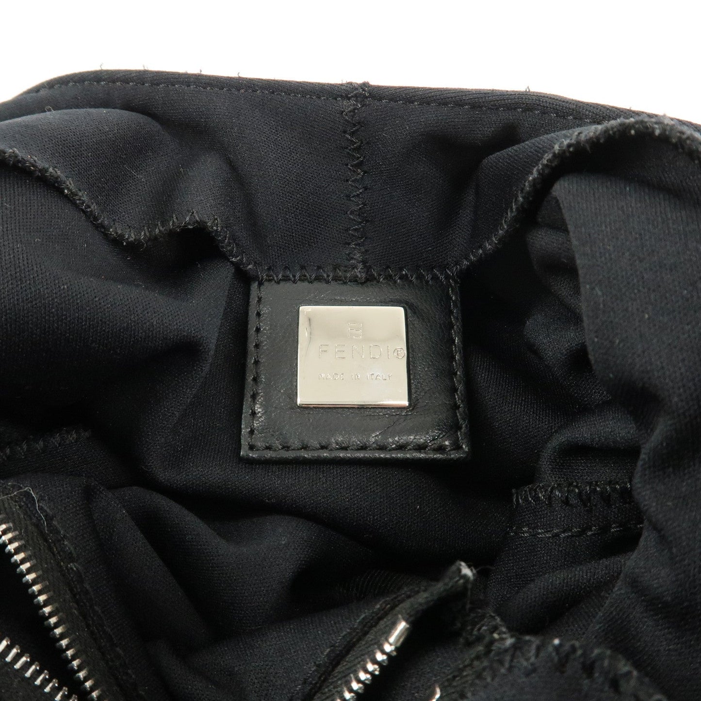 FENDI Cotton Leather Shoulder Bag Black 26686  d