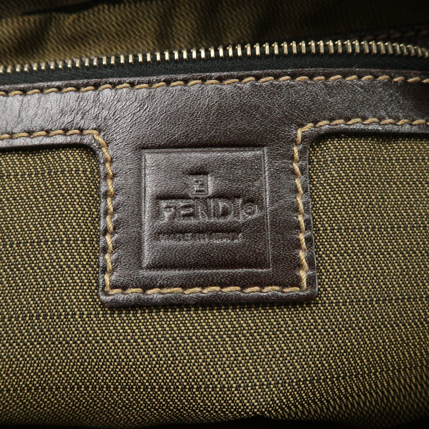 FENDI Zucca Canvas Leather Hand Bag Brown Black Gold Hardware  d