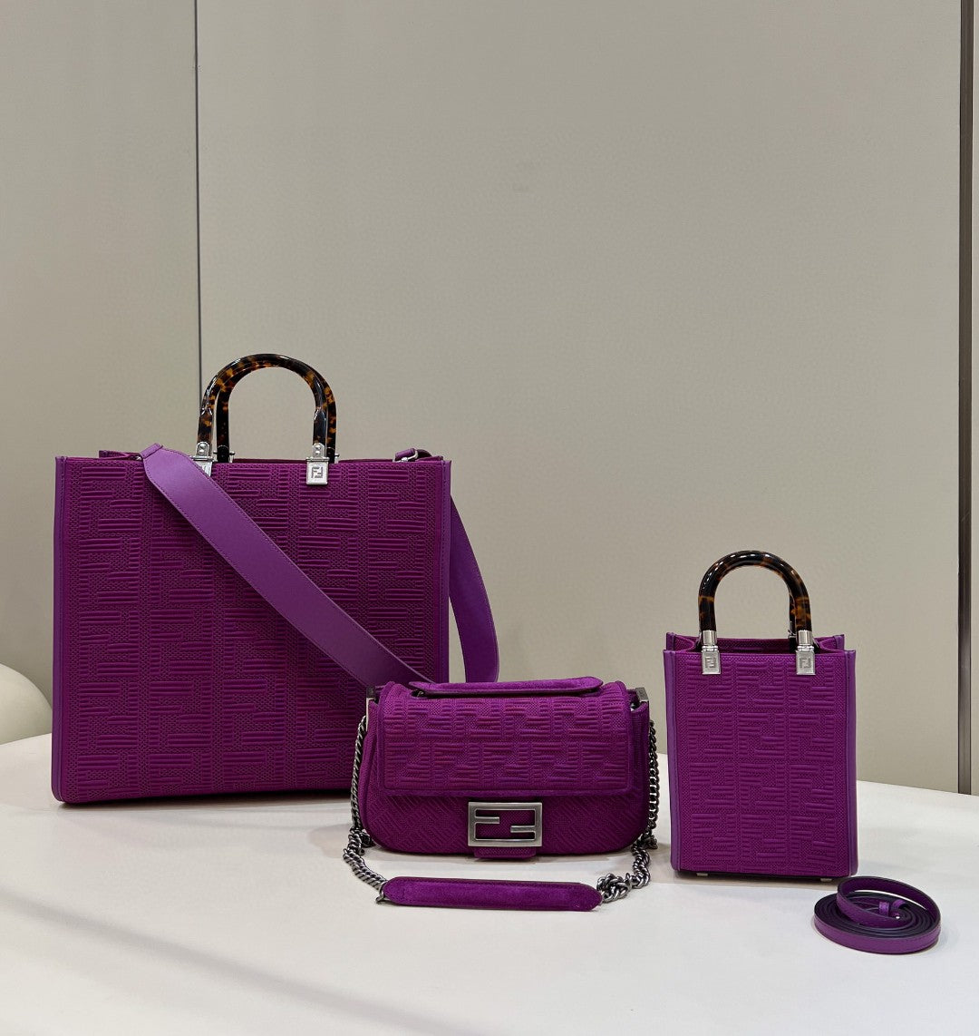 Top QualityTop Quality Baguette Chain Midi Purple FF Fabric Bag For Woman 14.5cm/6in 8BR793AHW5F1GEH