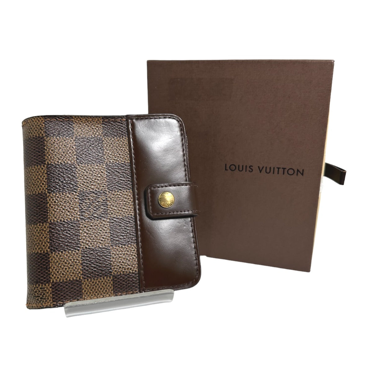 LOUIS VUITTON Bifold Wallet N61668 Damier canvas Brown Wallet with pocket zipper for cards Damier Compact zip unisex(Unisex)  d