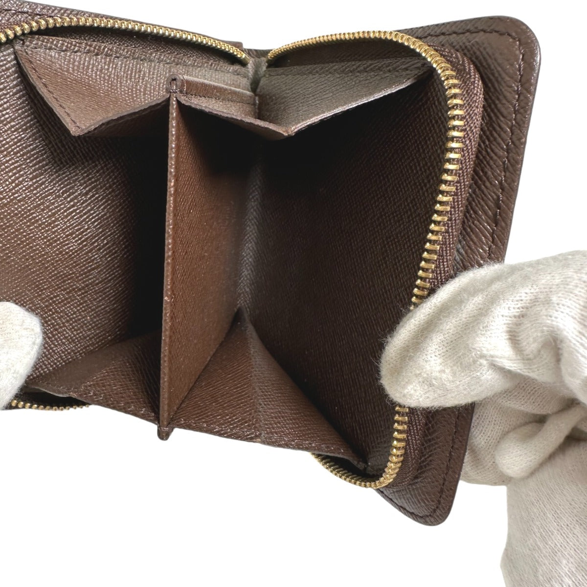 LOUIS VUITTON Bifold Wallet N61668 Damier canvas Brown Wallet with pocket zipper for cards Damier Compact zip unisex(Unisex)  d