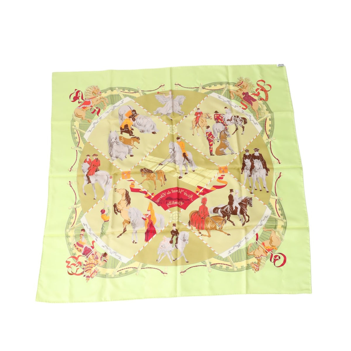 HERMES scarf silk Yellowish green Stall Chantilly Castle Horse M um Carre90 Women  d