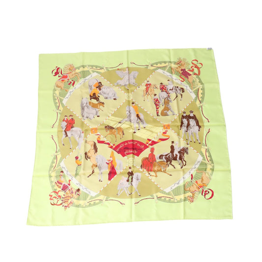 HERMES scarf silk Yellowish green Stall Chantilly Castle Horse M um Carre90 Women  d