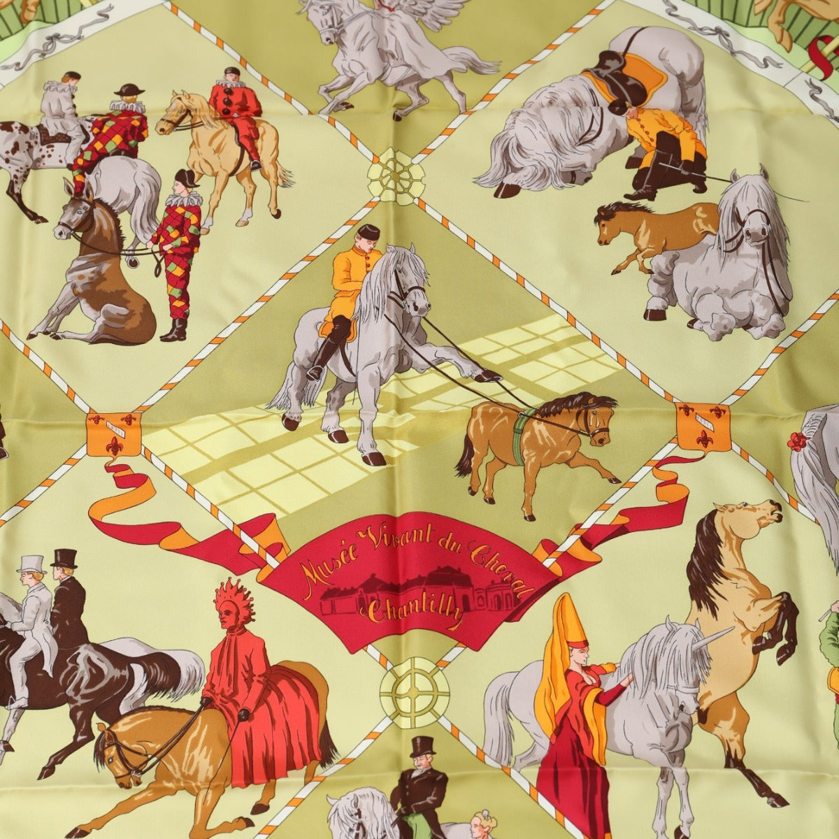 HERMES scarf silk Yellowish green Stall Chantilly Castle Horse M um Carre90 Women  d