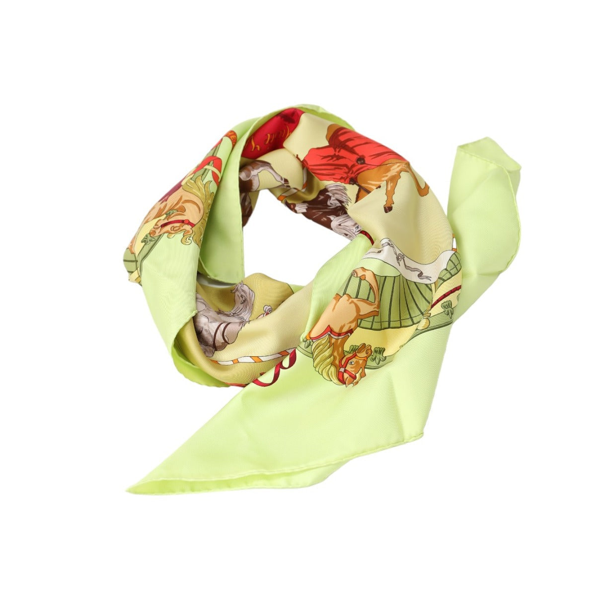 HERMES scarf silk Yellowish green Stall Chantilly Castle Horse M um Carre90 Women  d