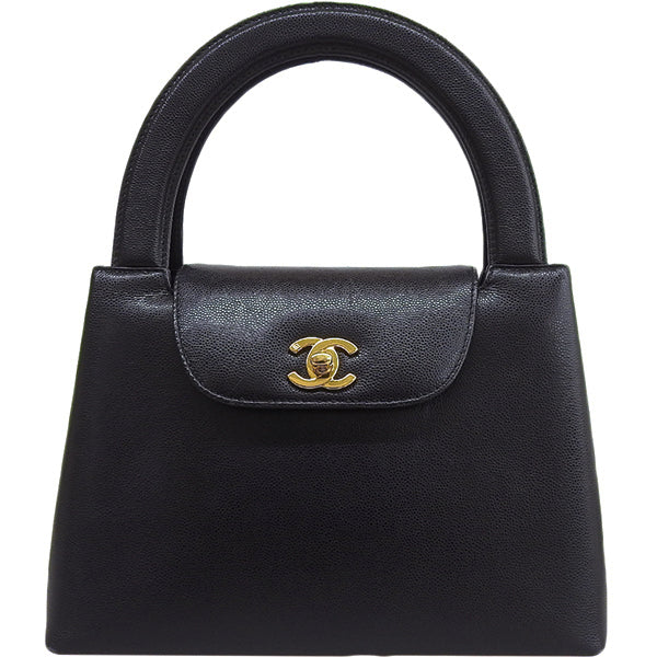 Chanel Around 1998 Made Caviar Skin Turn-Lock Handle Bag Black