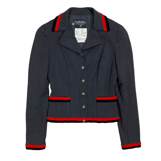CHANEL tailored jacket Silk, Polyurethane gray COCO Mark Women 36