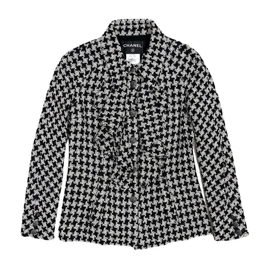 CHANEL tailored jacket Silk, Metal white COCO Mark Houndstooth Pattern Women 36