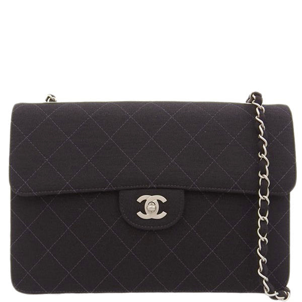 Chanel Around 1998 Made Cotton Classic Flap Chain Bag Black