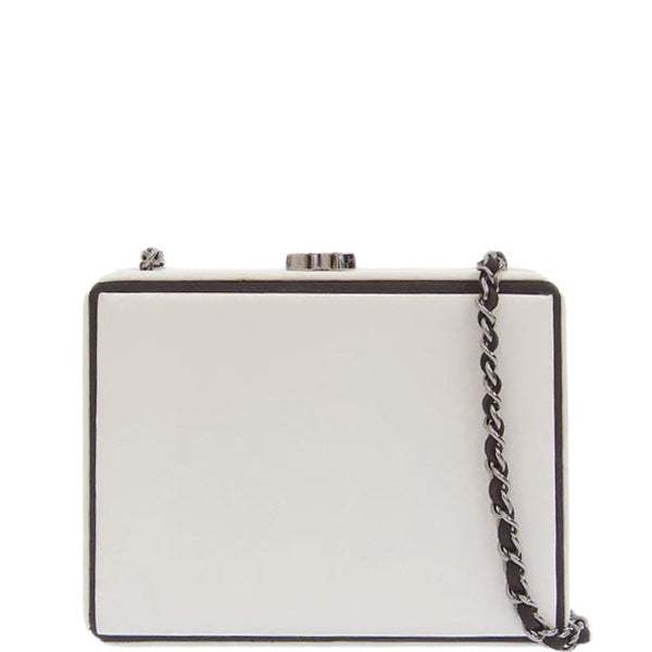 Chanel Around 2008 Made Cc Mark Plate Metal Clasp Mini Chain Bag White/Black