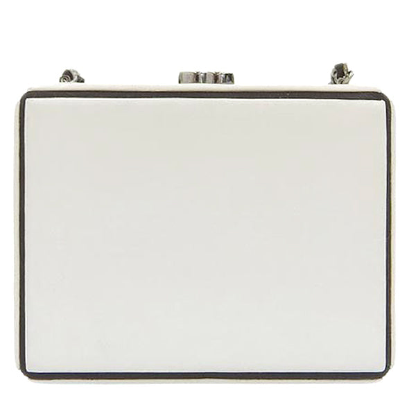 Chanel Around 2008 Made Cc Mark Plate Metal Clasp Mini Chain Bag White/Black