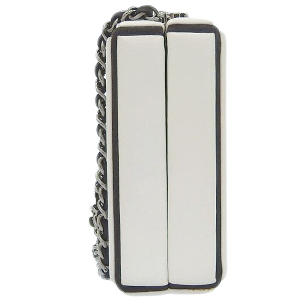Chanel Around 2008 Made Cc Mark Plate Metal Clasp Mini Chain Bag White/Black
