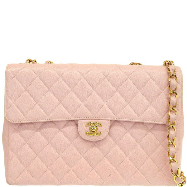 CHANEL Around 2001 Made Classic Flap Chain Bag Jumbo Baby Pink