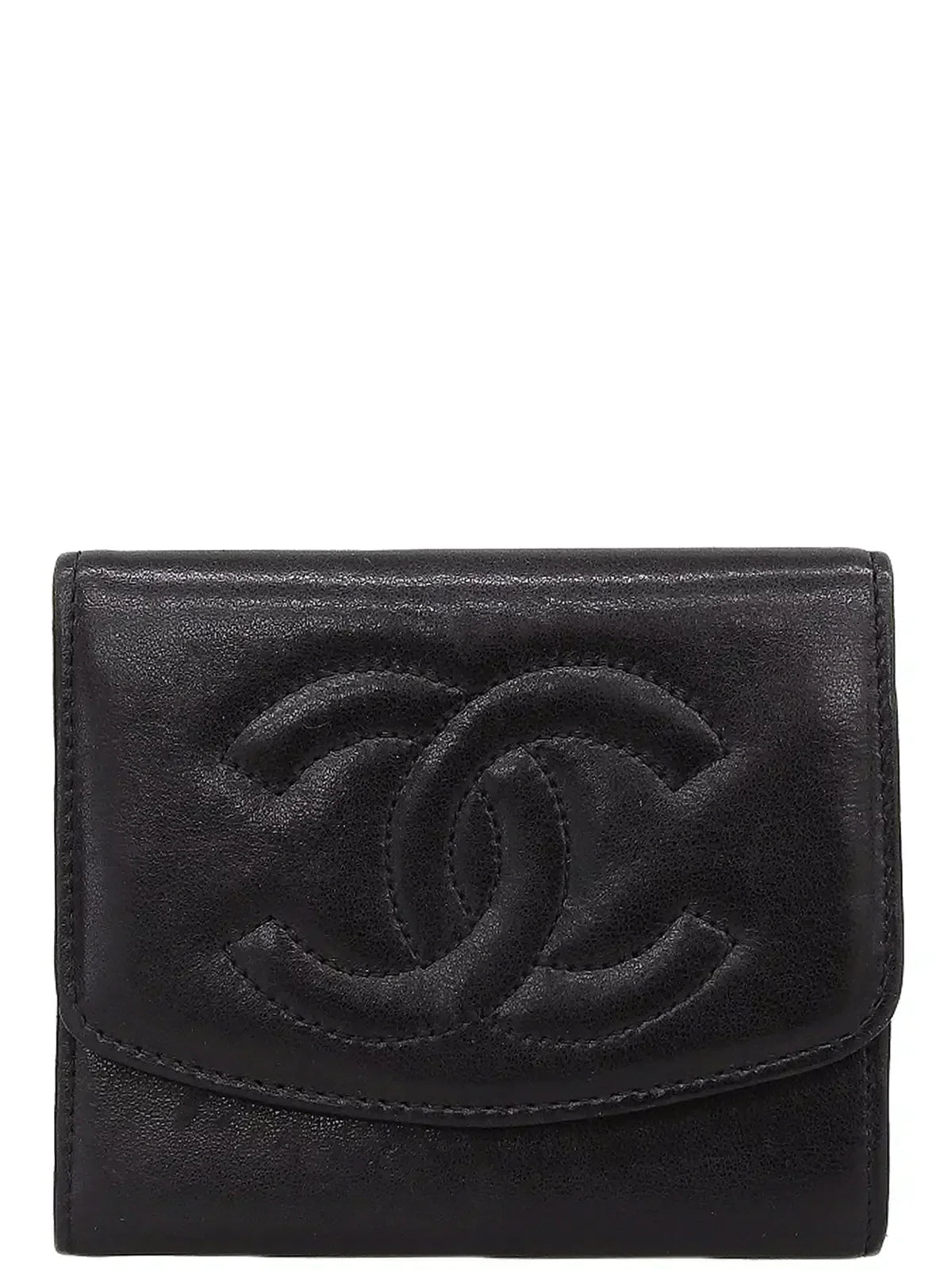 CHANEL Around 1995 Made Cc Mark Stitch Coin Case Black