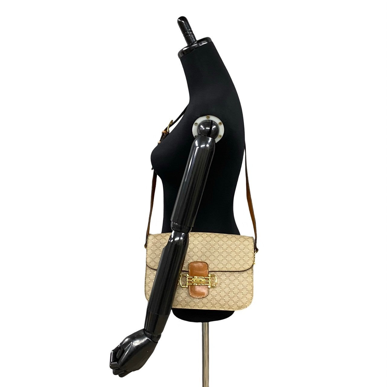 CELINE Shoulder Bag Leather, PVC Brown Macadam Blason Pattern Women