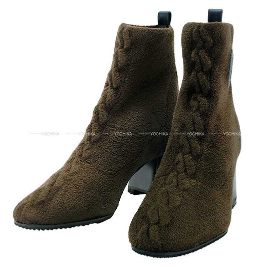 HERMES boots Short Boots Volver 60 Chestnut/Black Chenille knit/Calfskin ?36