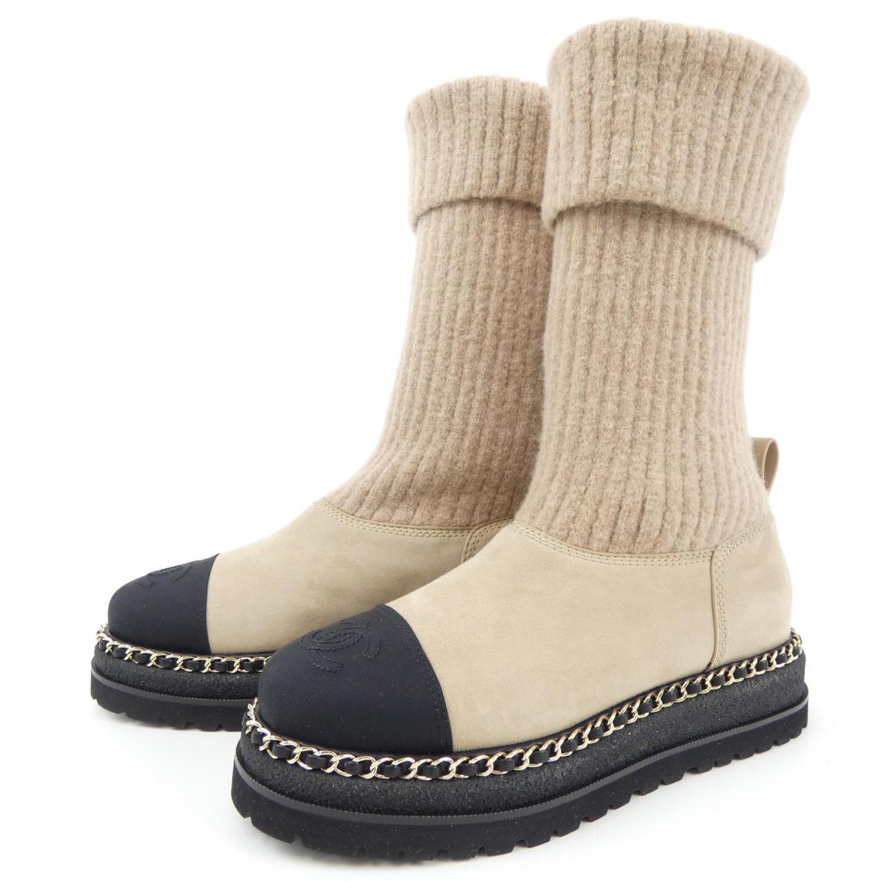 Chanel G39468Y56274 Knit/Suede Calfskin/Grosgrain & Metal Boots