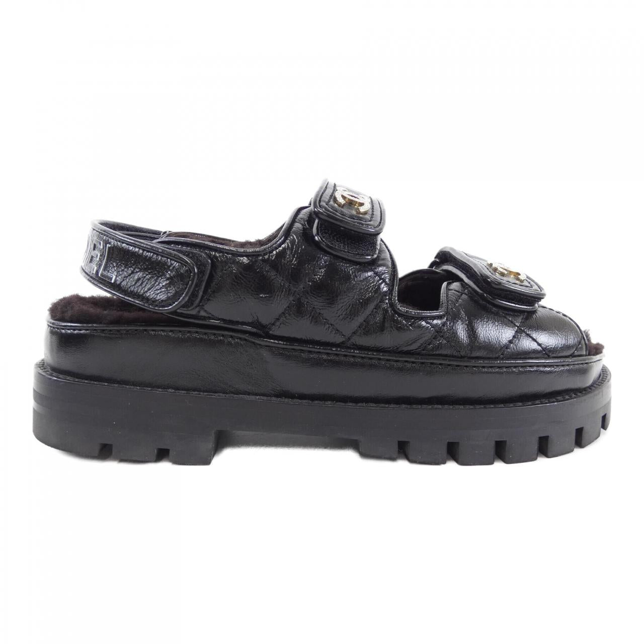 Chanel G45291B14457 Shiny Calfskin Knit Sandals