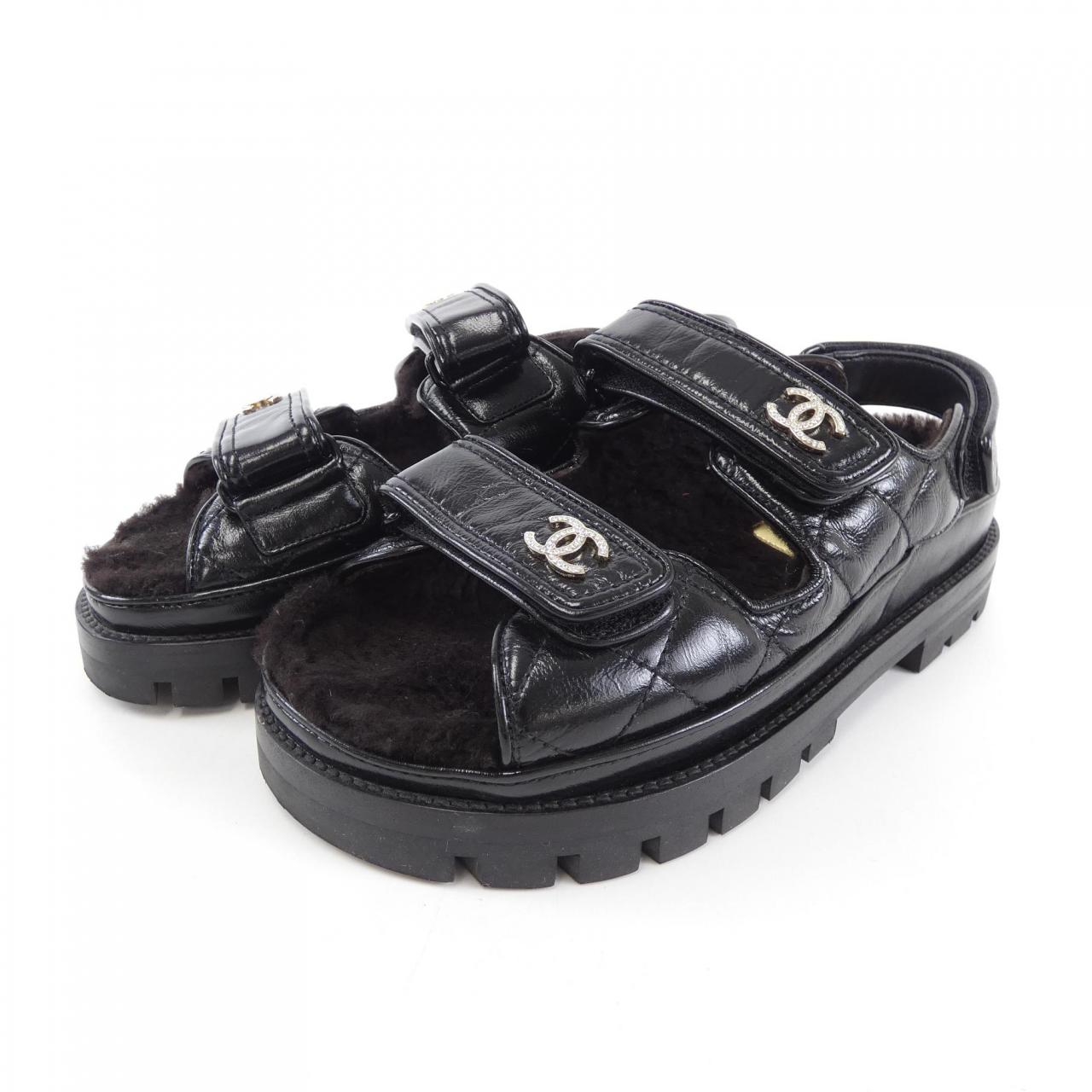 Chanel G45291B14457 Shiny Calfskin Knit Sandals