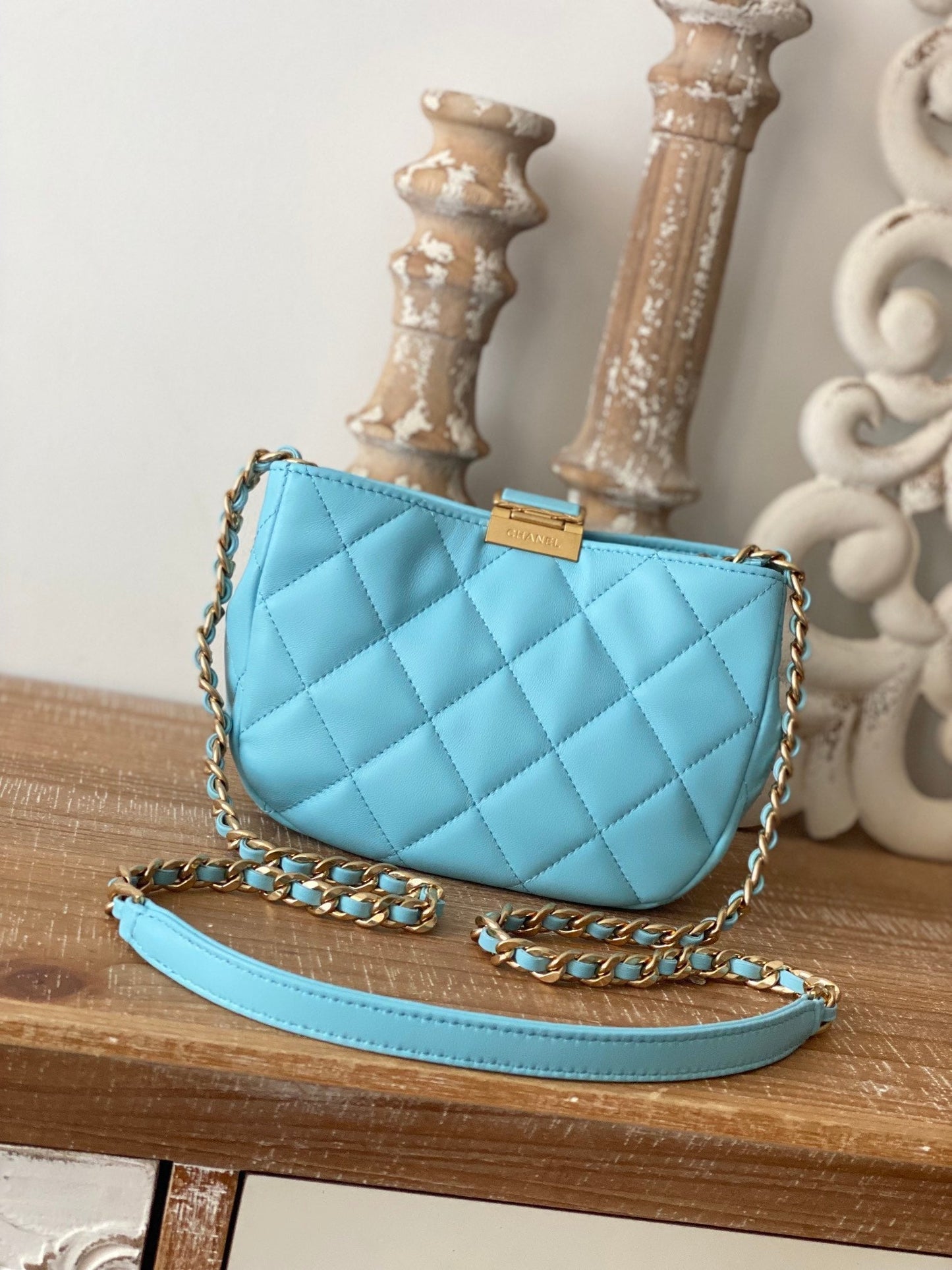 CHLSmall Hobo Bag Gold Hardware Blue For Women Handbags, Shoulder Bags 7.5in/19cm