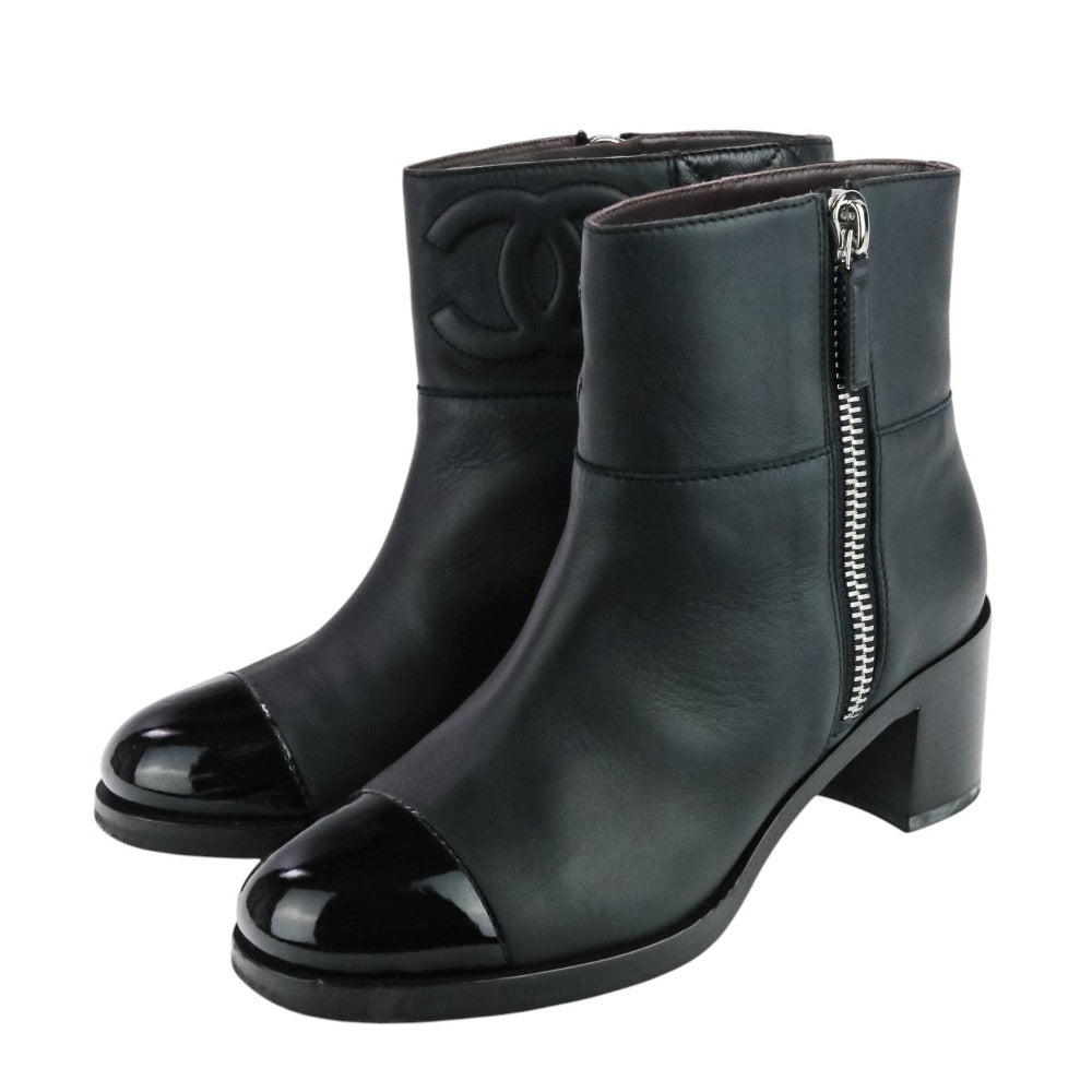 Chanel Coco Mark Patent Leather Short Boots