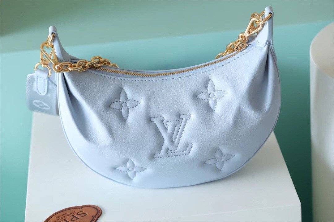 Top Quality Over The Moon Bag Handbags For Women In Bleu Glacier Blue 10.8in/28cm Top Quality M59825
