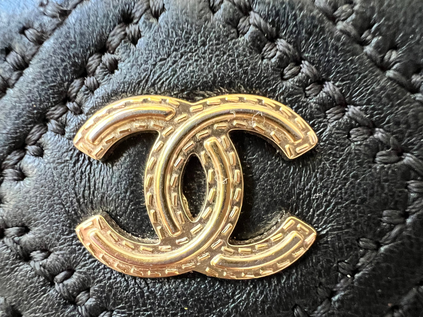 Chanel Black Lambskin Stitched Small Cosmetic Pouch