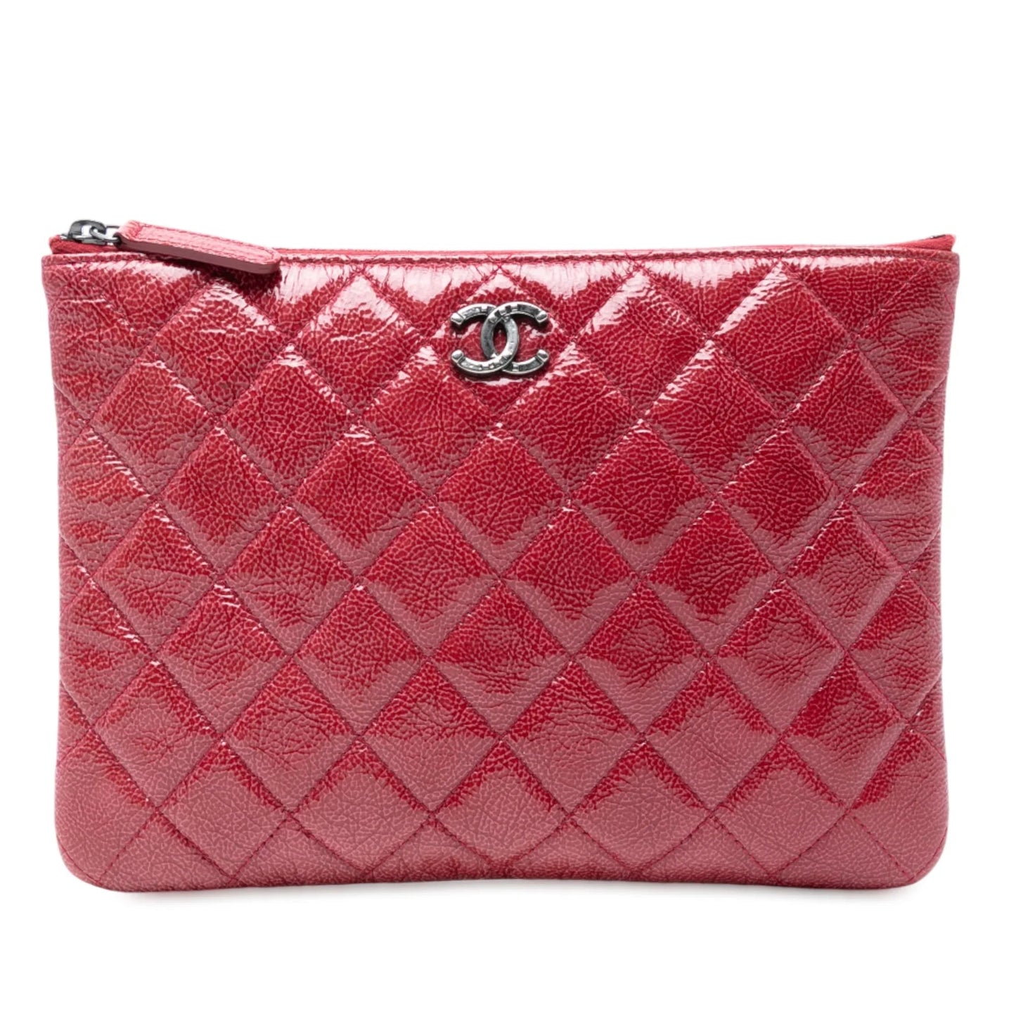 Red Chanel Small Crinkled Patent O Case Clutch