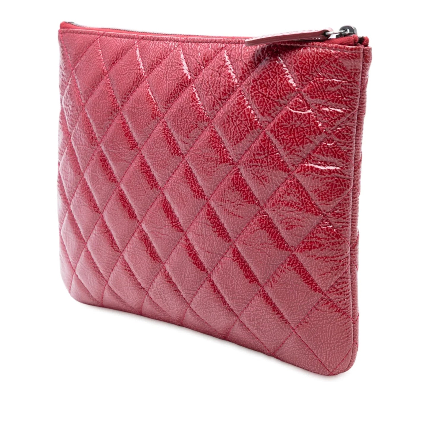 Red Chanel Small Crinkled Patent O Case Clutch