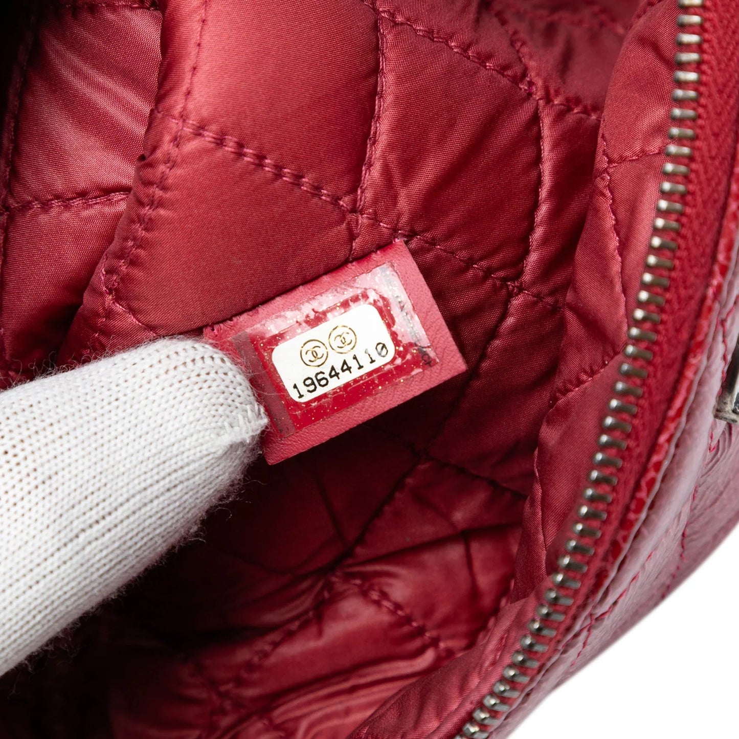 Red Chanel Small Crinkled Patent O Case Clutch