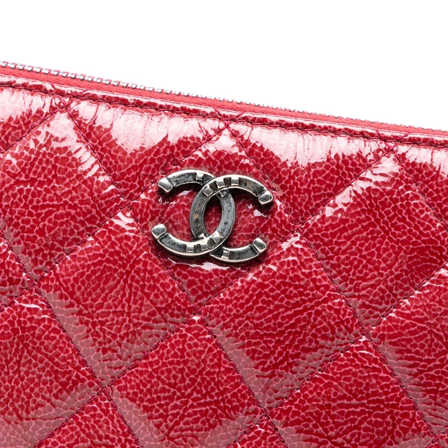 Red Chanel Small Crinkled Patent O Case Clutch