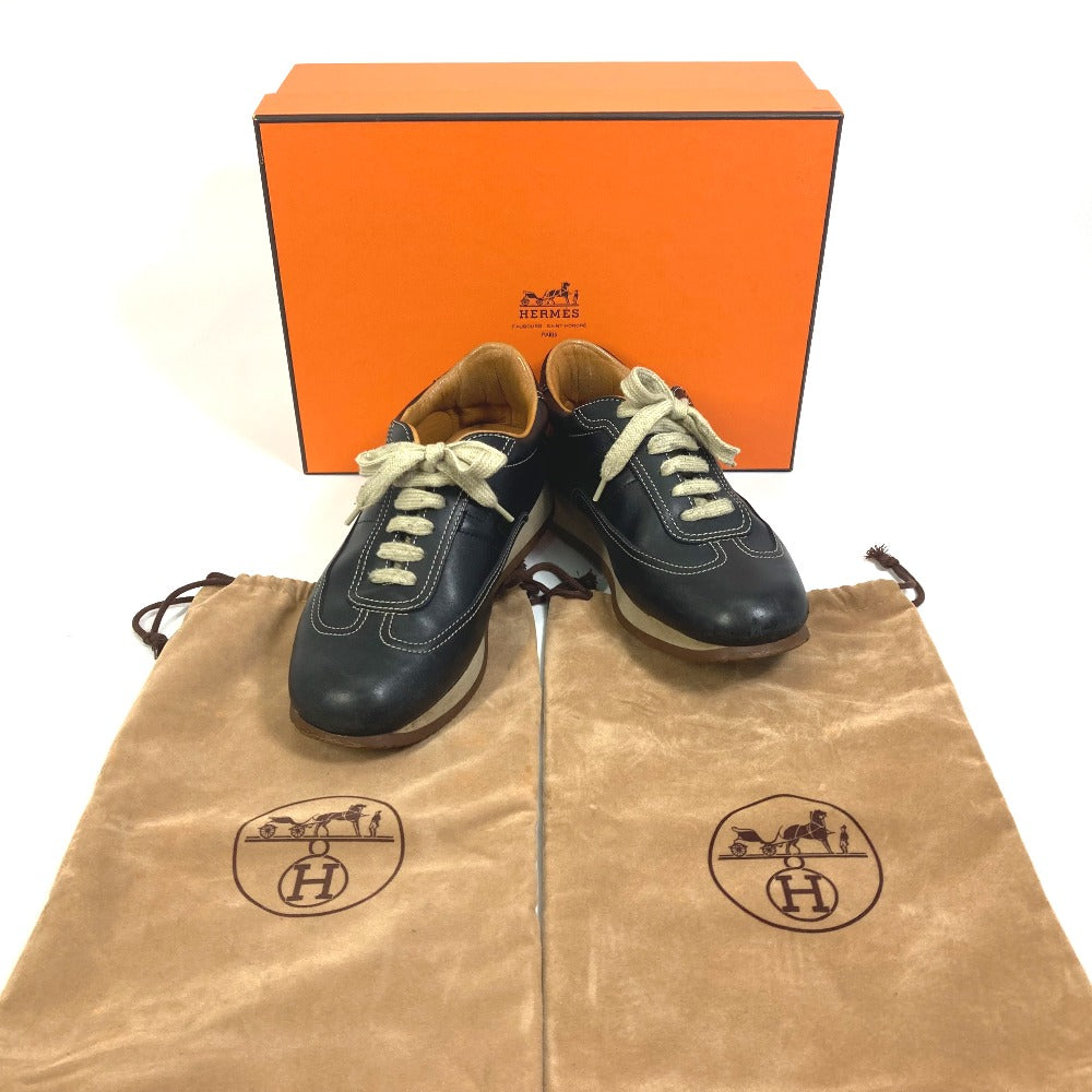 HERMES sneakers leather black H logo quick Women 37  d