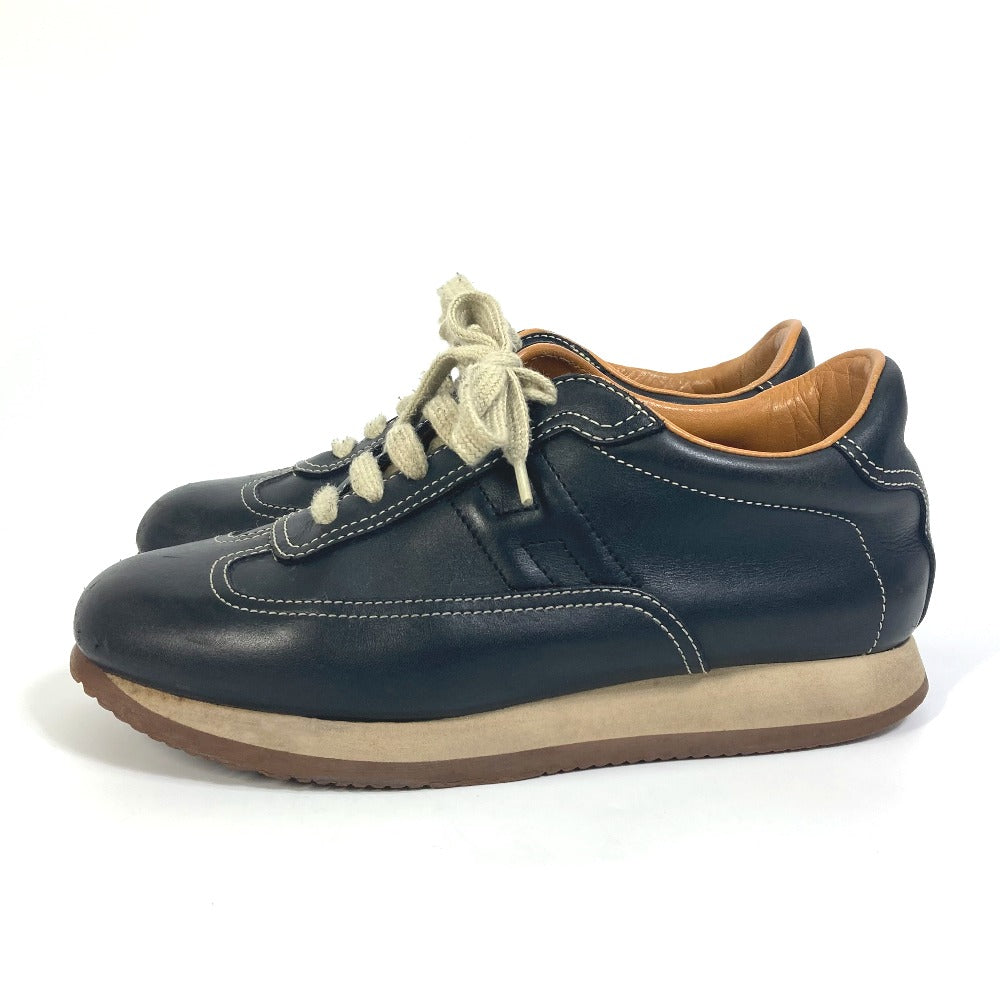 HERMES sneakers leather black H logo quick Women 37  d