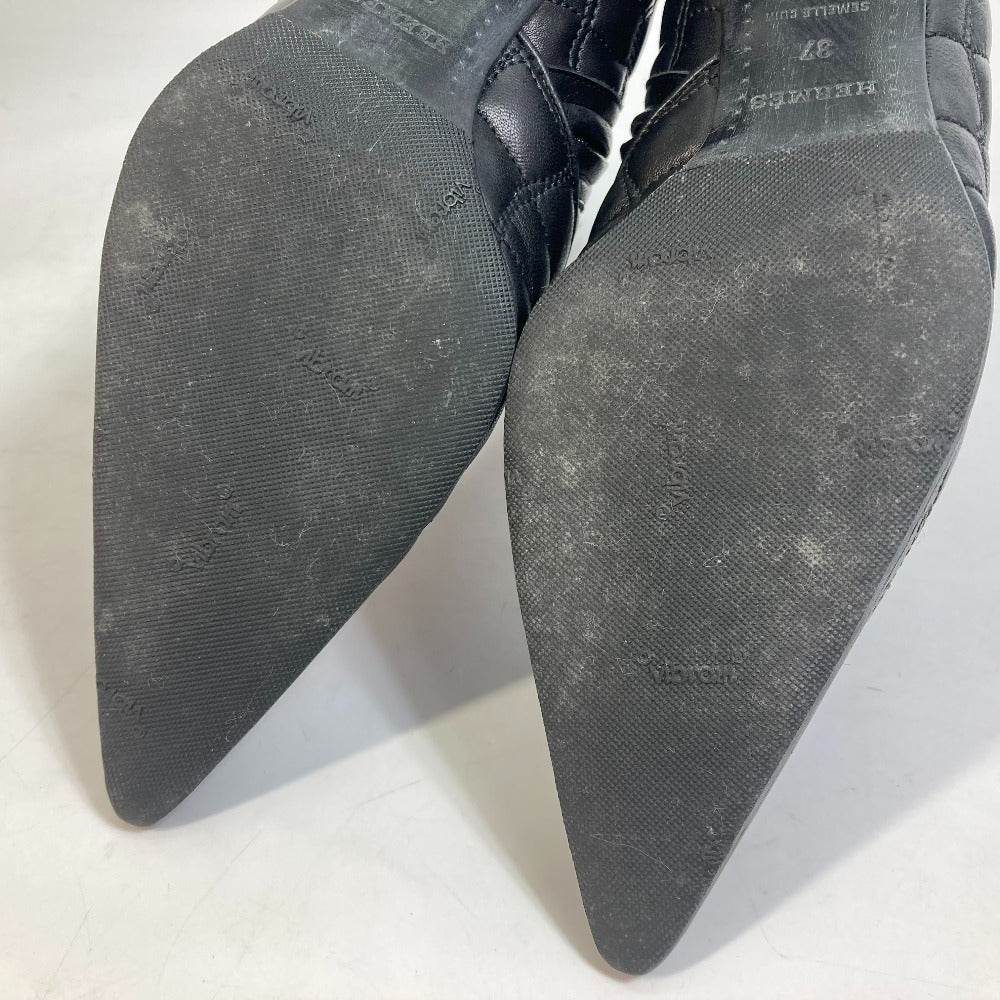HERMES boots leather black quilting Women 37  d
