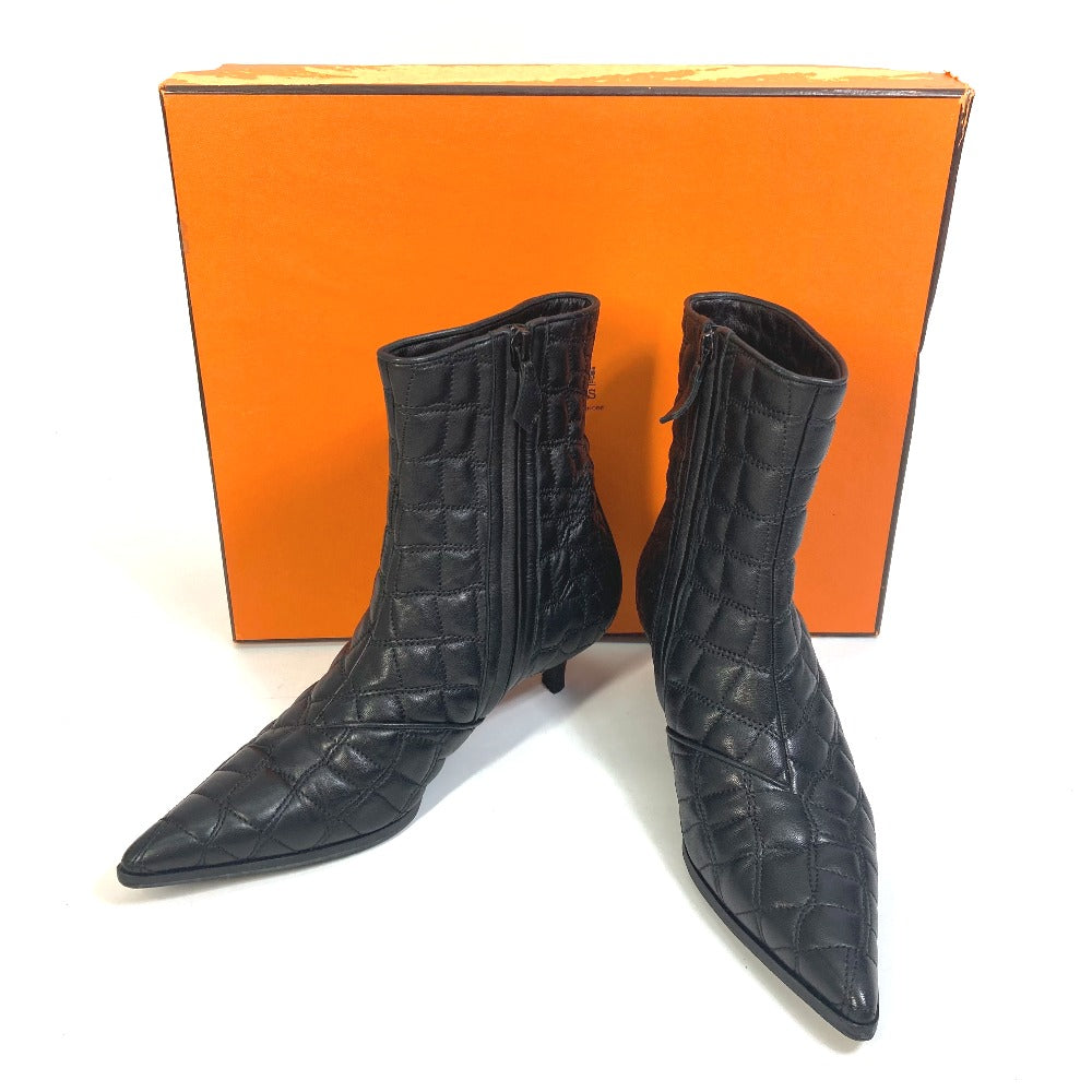 HERMES boots leather black quilting Women 37  d