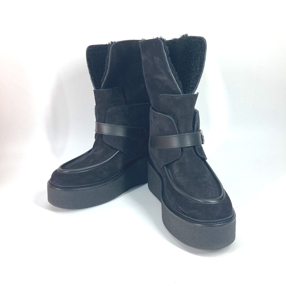 HERMES boots H232029Z Mouton, Suede black short boots Emisfer Women 38.5  d