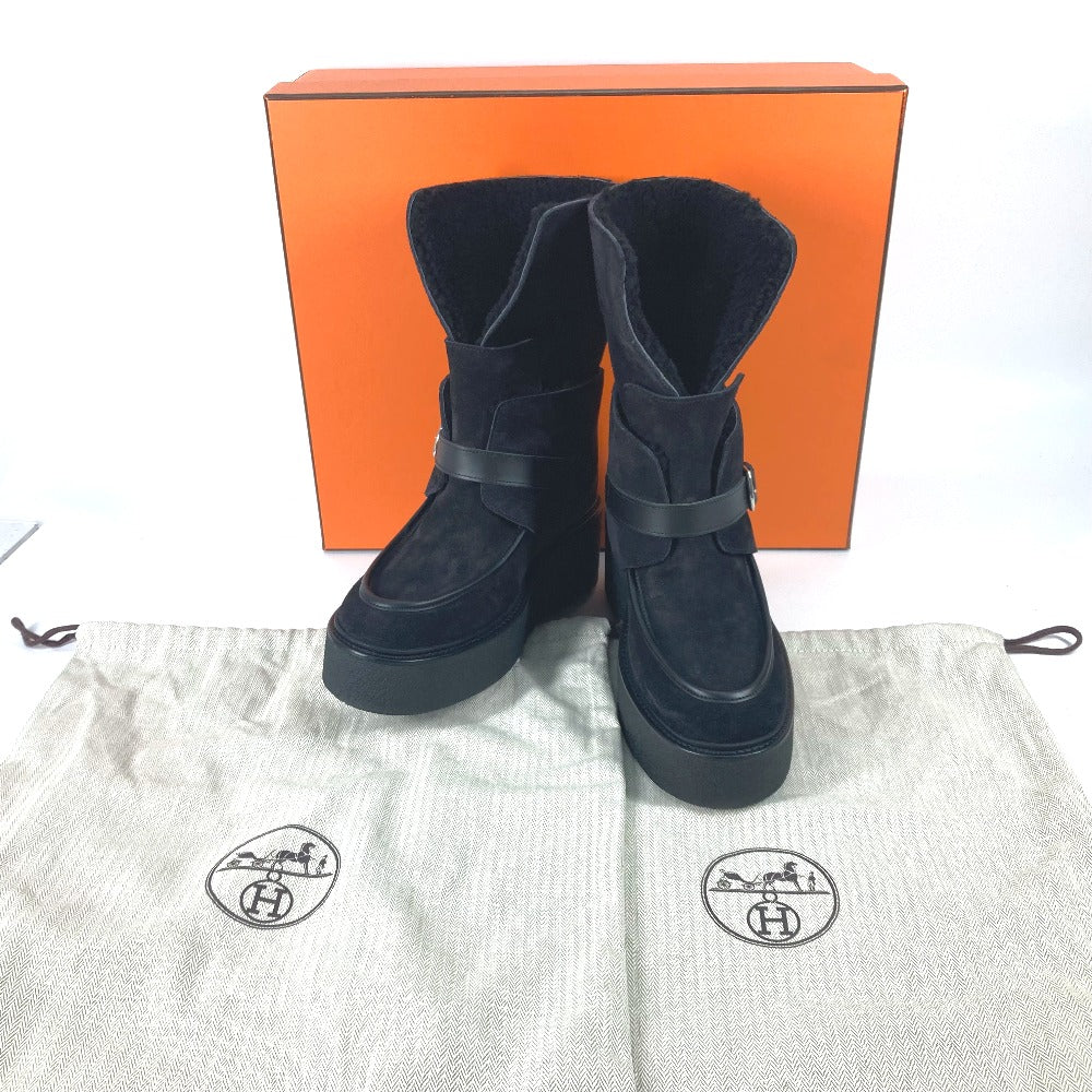 HERMES boots H232029Z Mouton, Suede black short boots Emisfer Women 38.5  d