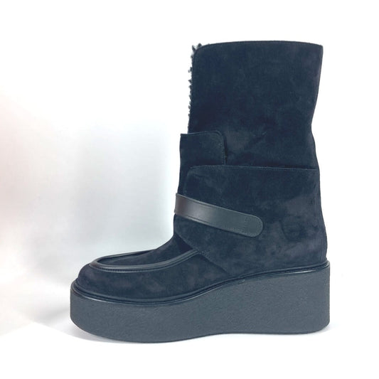 HERMES boots H232029Z Mouton, Suede black short boots Emisfer Women 38.5  d