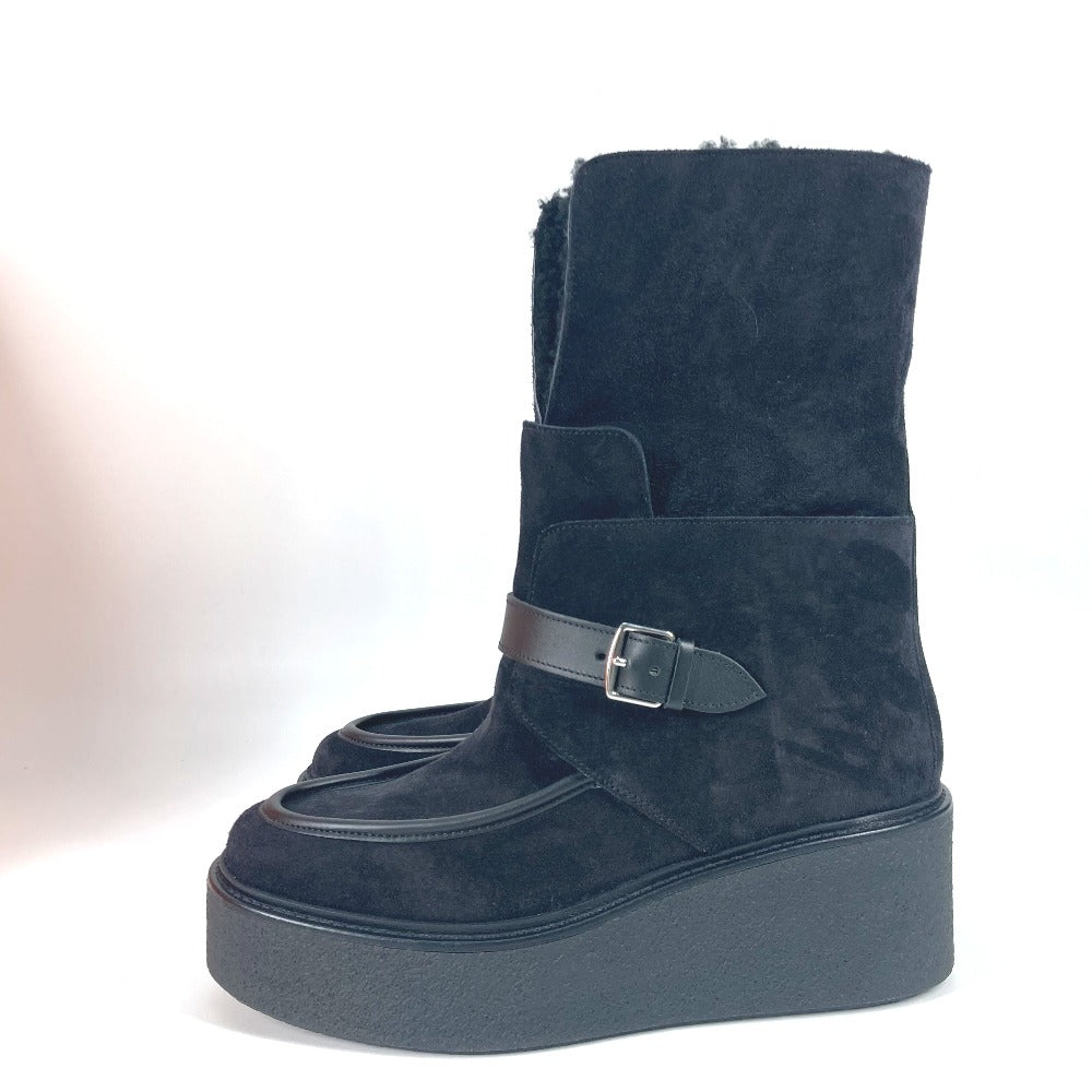 HERMES boots H232029Z Mouton, Suede black short boots Emisfer Women 38.5  d