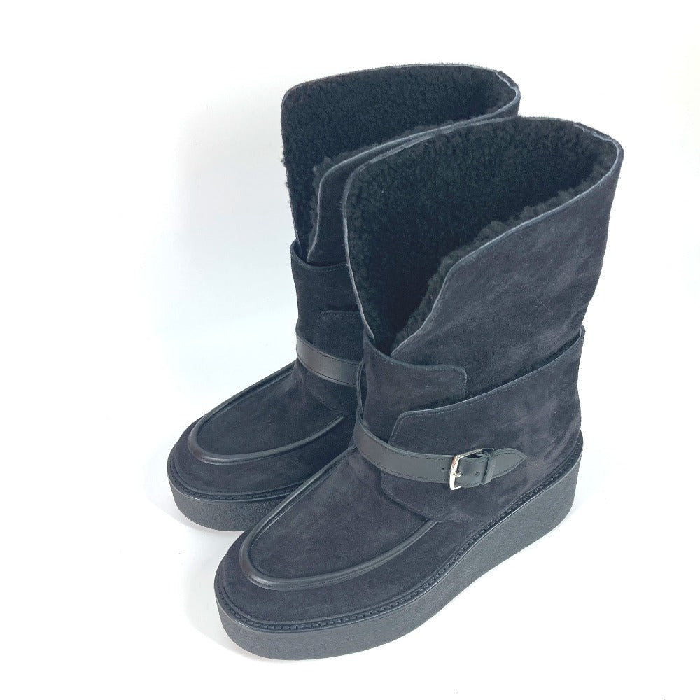 HERMES boots H232029Z Mouton, Suede black short boots Emisfer Women 38.5  d