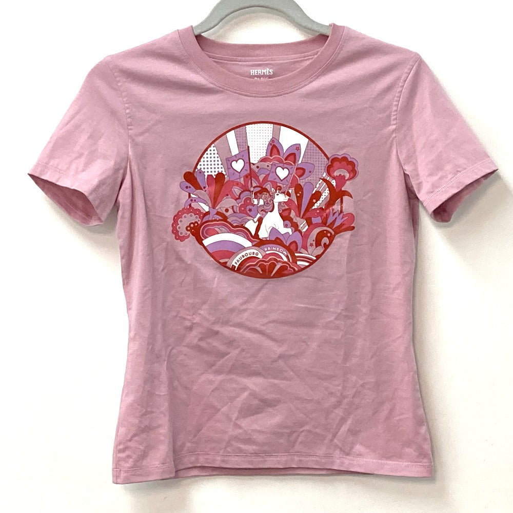 HERMES Short sleeve T-shirt cotton pink 22Stainless Steel cartouche Women 36  d