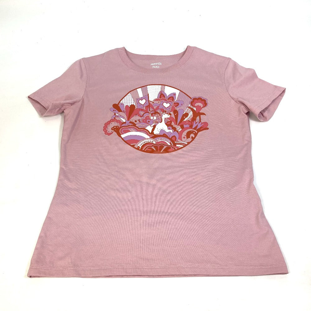 HERMES Short sleeve T-shirt cotton pink 22Stainless Steel cartouche Women 36  d