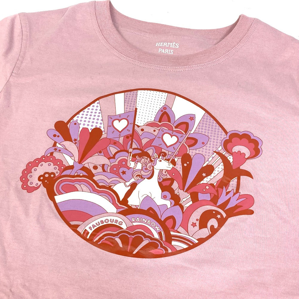 HERMES Short sleeve T-shirt cotton pink 22Stainless Steel cartouche Women 36  d